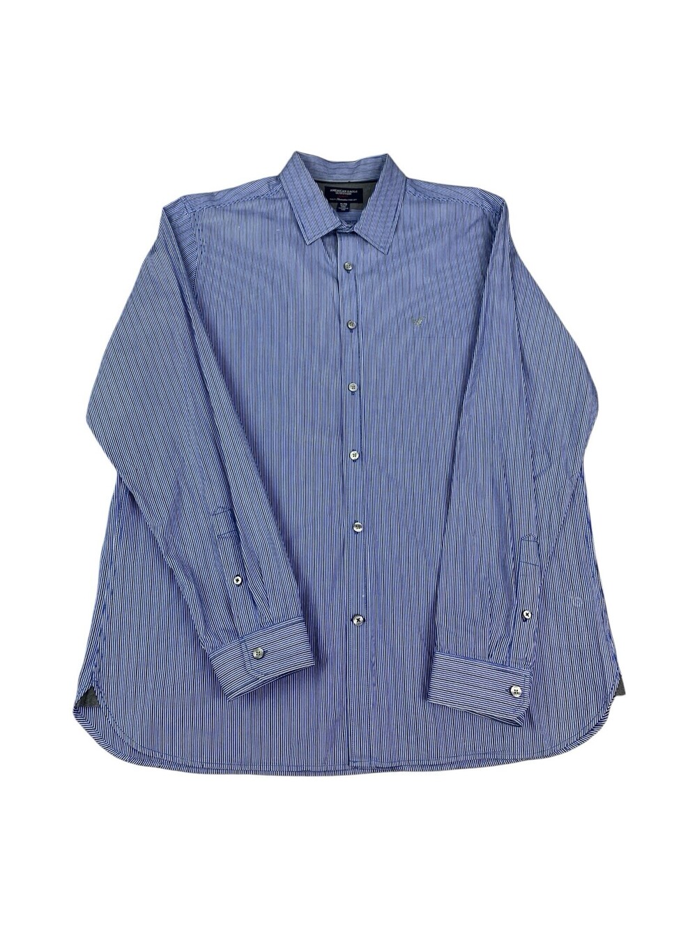 American Eagle Long Sleeve Button Up Shirt Slim Fit Blue Striped, Men’s Size XL